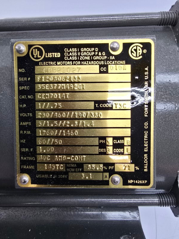 BALDOR CEM7014T 230/460//190/380V 3/1.5//2.3/1.4A NSMP