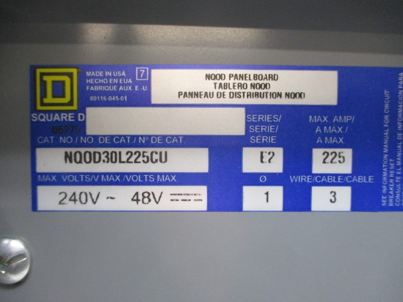 SQUARE D NQ0D30L225CU SER. E2 240V 225A NSMP