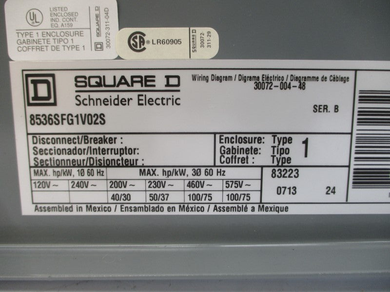 SQUARE D 8536SFG1V02S SER. B 110/120V NSMP