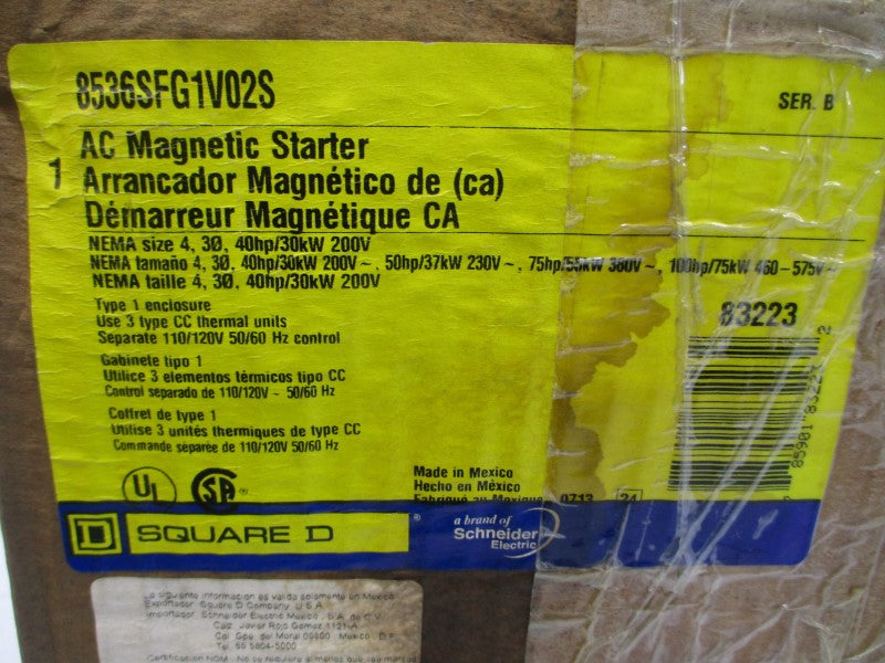 SQUARE D 8536SFG1V02S SER. B 110/120V NSMP