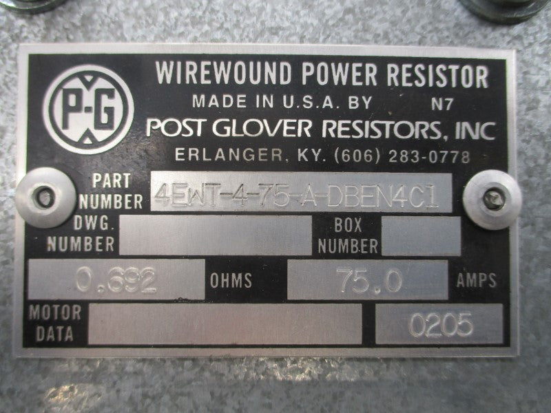 POST GLOVER RESISTORS 4EWT-4-75-A-DBEN4C1 75.0A NSNP
