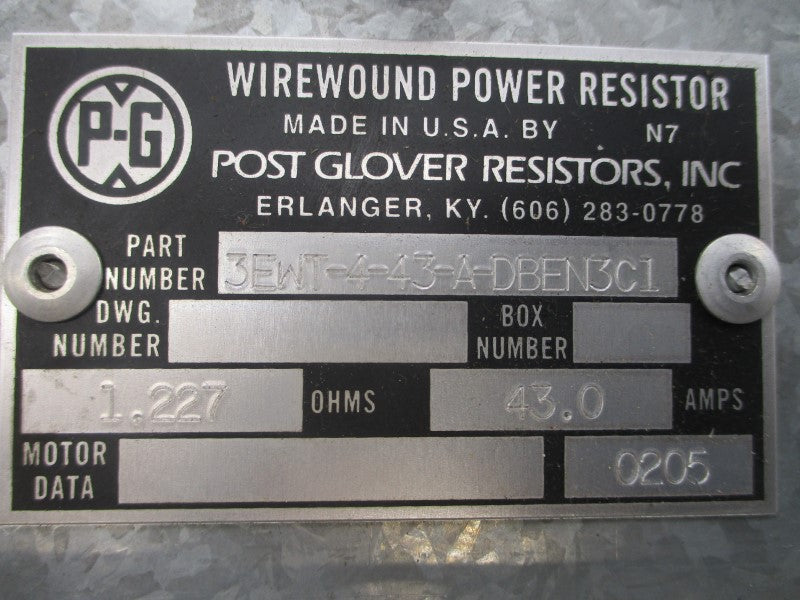 POST GLOVER RESISTORS 3EW7-4-43-A-DBEN3C1 43.0A NSNP