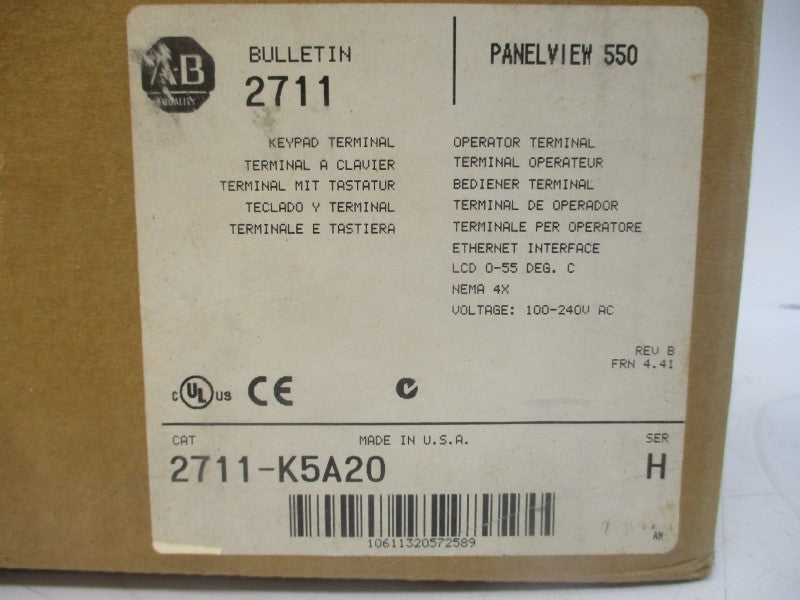 ALLEN BRADLEY 2711-K5A20 SER. H F/W 4.41 100-240VAC 0.25-0.15A REV. B NSMP