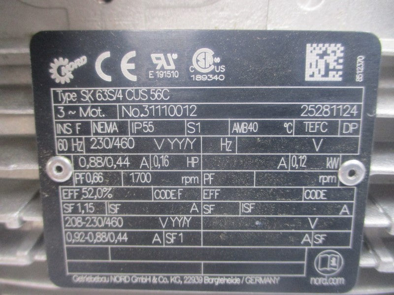NORD SK63S/4CUS56C 230/460V 0.88/0.44A NSNP