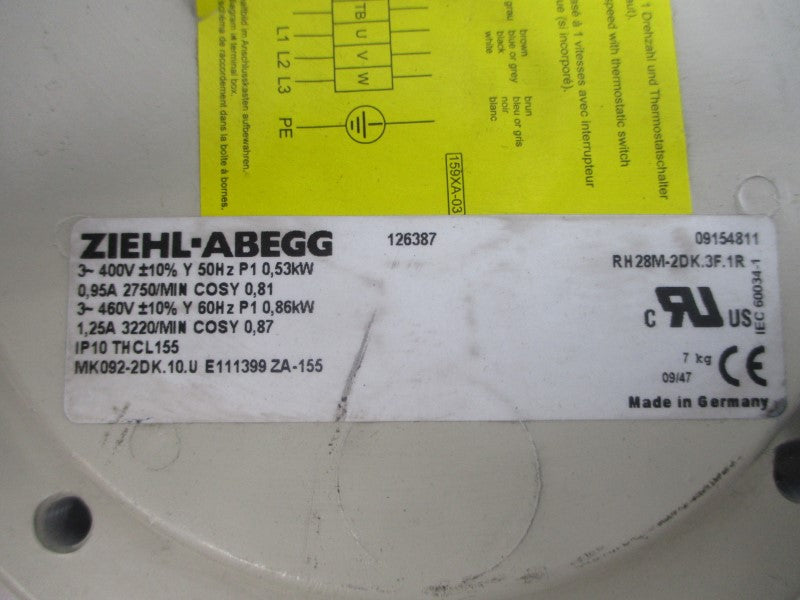 ZIEHL-ABEGG RH28M-2DK.3F.1R 400/460V 0.95/1.25A UNMP
