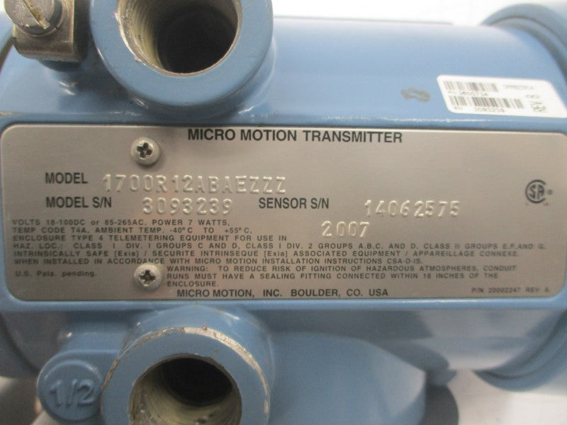 MICRO MOTION 1700R12ABAEZZZ 85-265VAC UNMP