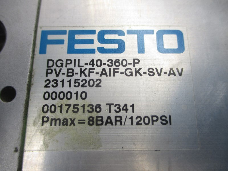 FESTO DGPIL-40-360-PPV-B-KF-AIF-GK-SV-AV 23115202 120PSI UNMP