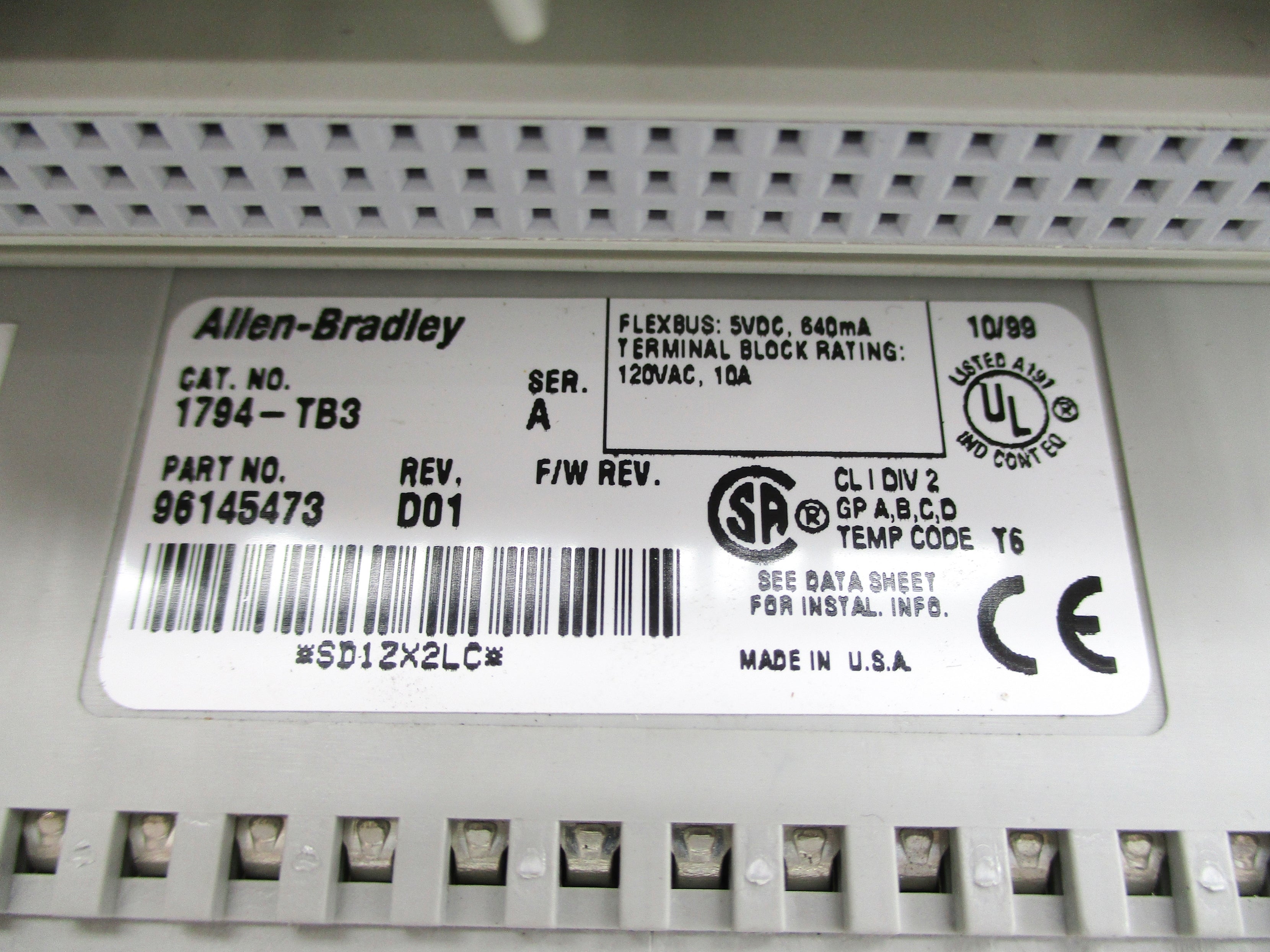 INDUSTRIAL SPARE PART 1794-TB3 SER. A 120VAC 10A NSNP