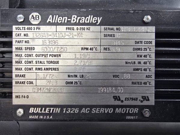 ALLEN BRADLEY 1326AB-B410J-21-K4 SER. C 460VAC 3.78A UNMP
