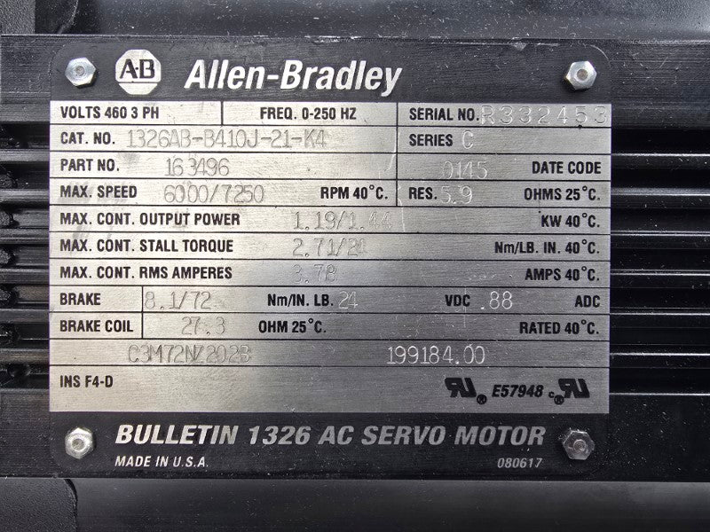ALLEN BRADLEY 1326AB-B410J-21-K4 SER. C 460VAC 3.78A UNMP