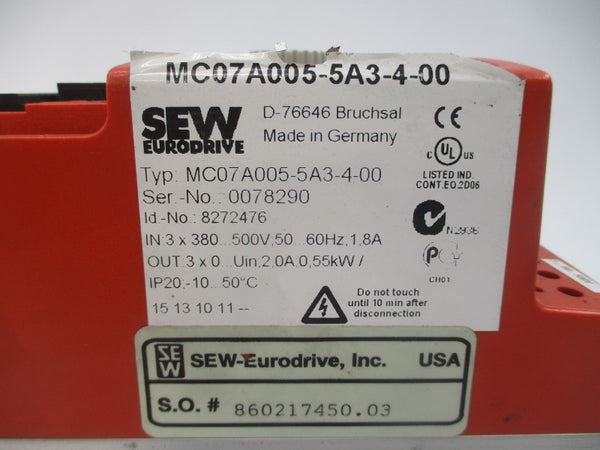 SEW-EURODRIVE MC07A005-5A3-4-00 8272476 380-500V 1.8A (NO COVER) UNMP