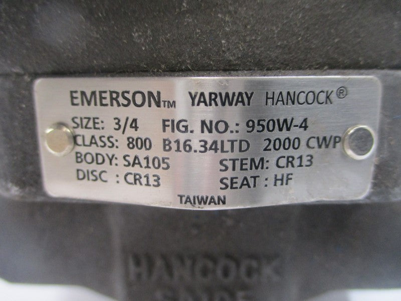 EMERSON HANCOCK 950W-4 B16.34LTD 3/4" NSNP