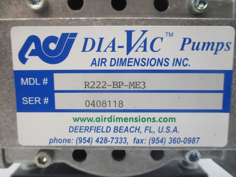 DIA-VAC PUMPS R222-BP-ME3 W/ GENERAL ELECTRIC 5KS42HN4374 E511 208-230/460V 1.7-2.0/1.0A NSNP