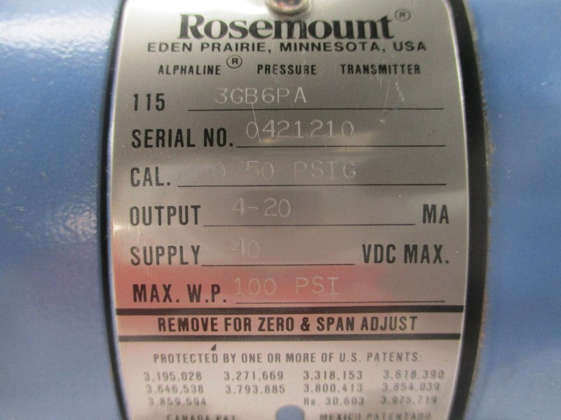 ROSEMOUNT 1153GB6PA 40VDC 0/50PSI NSNP