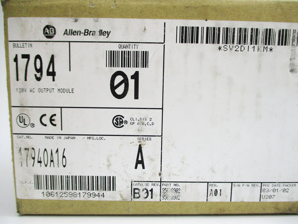 ALLEN BRADLEY 1794-OA16 SER. A 120VAC 4.0A REV. A01 NSMP