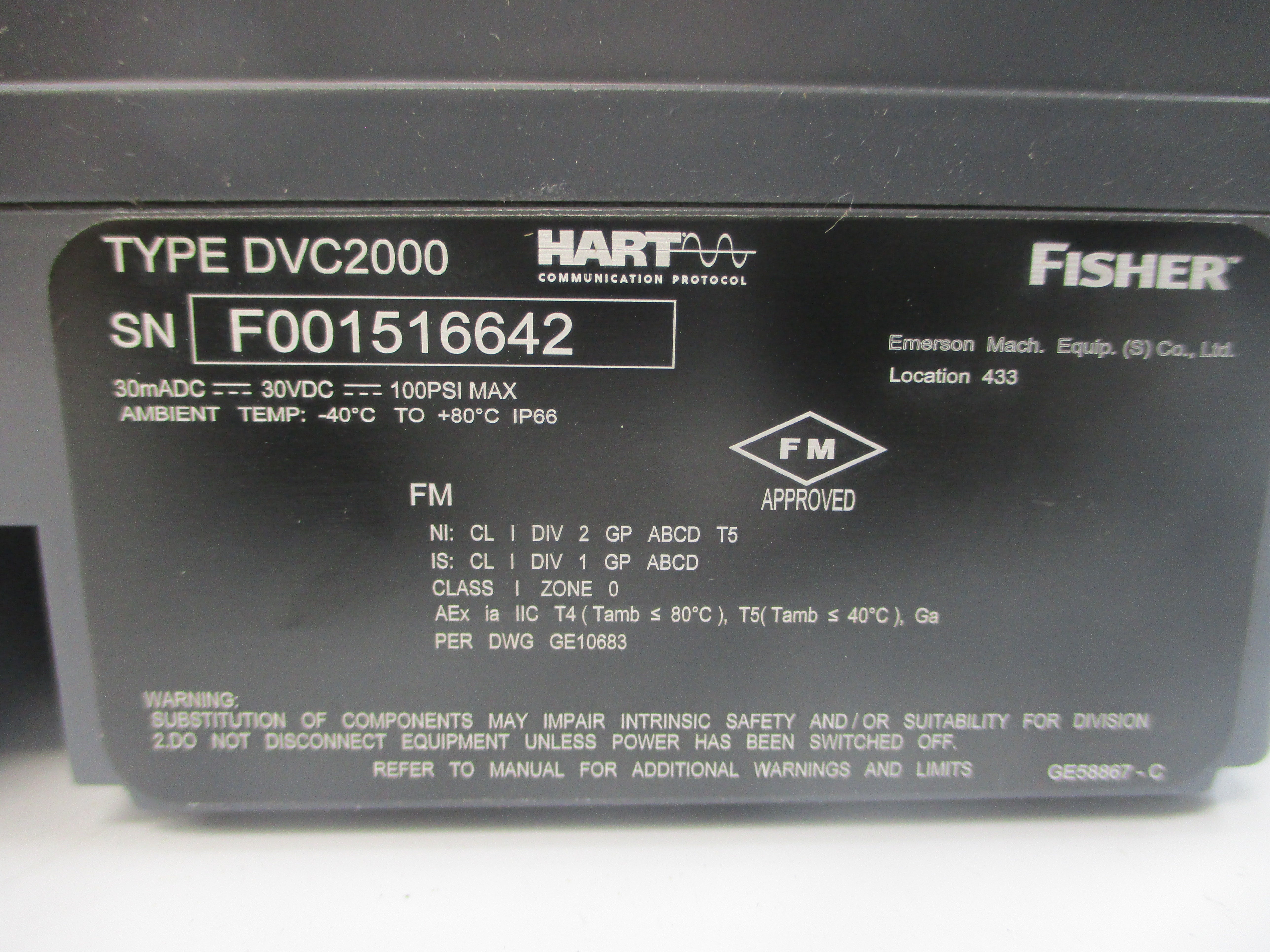 FISHER CONTROLS DVC2000 DVC-3787-4346427 30VDC 100PSI NSMP