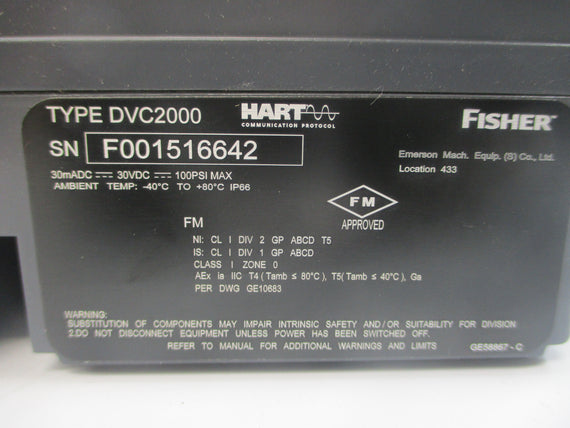 FISHER CONTROLS DVC2000 DVC-3787-4346427 30VDC 100PSI NSMP