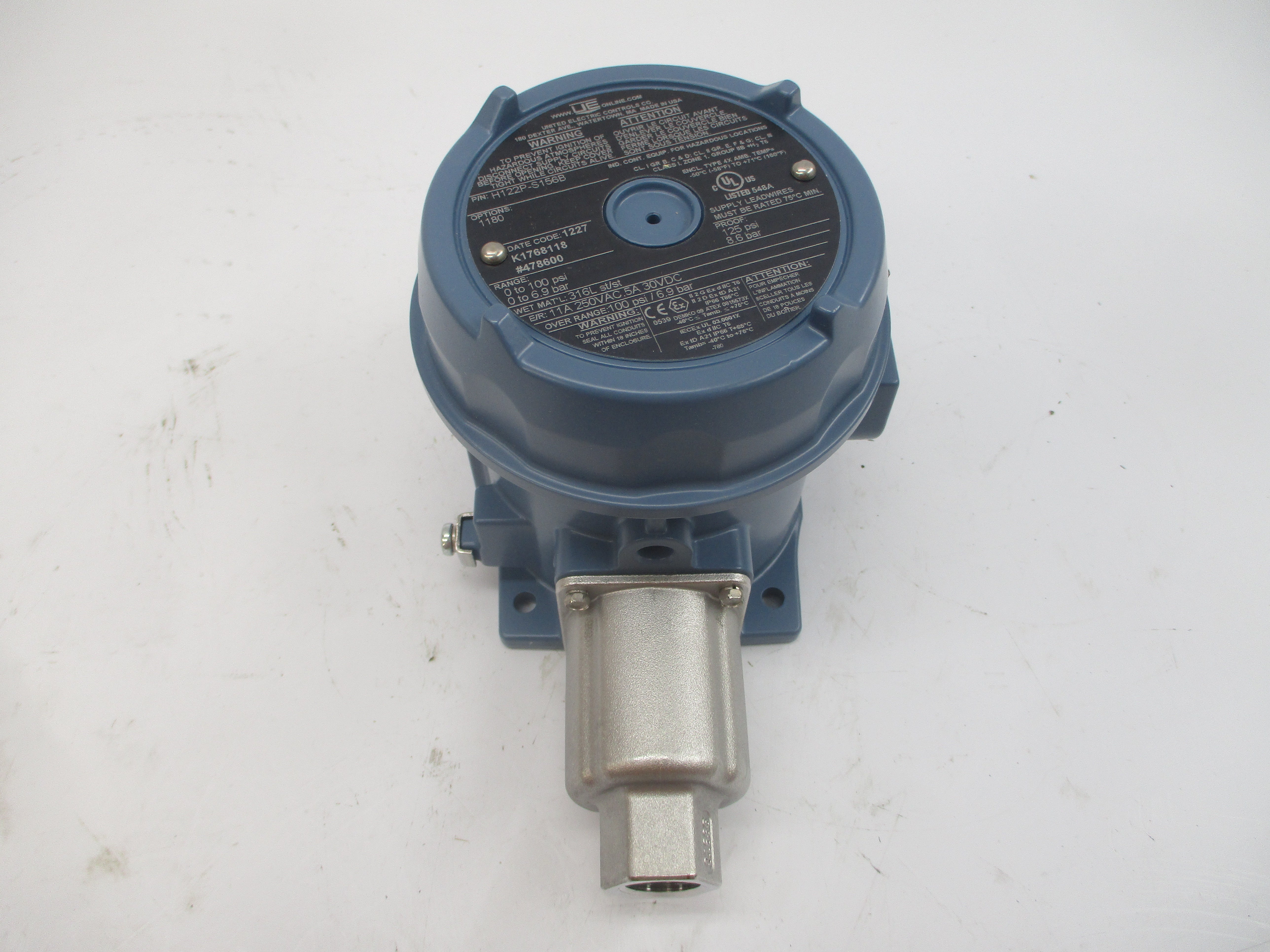 UNITED ELECTRIC H122P-S156B 250VAC 11A 0-100PSI NSMP