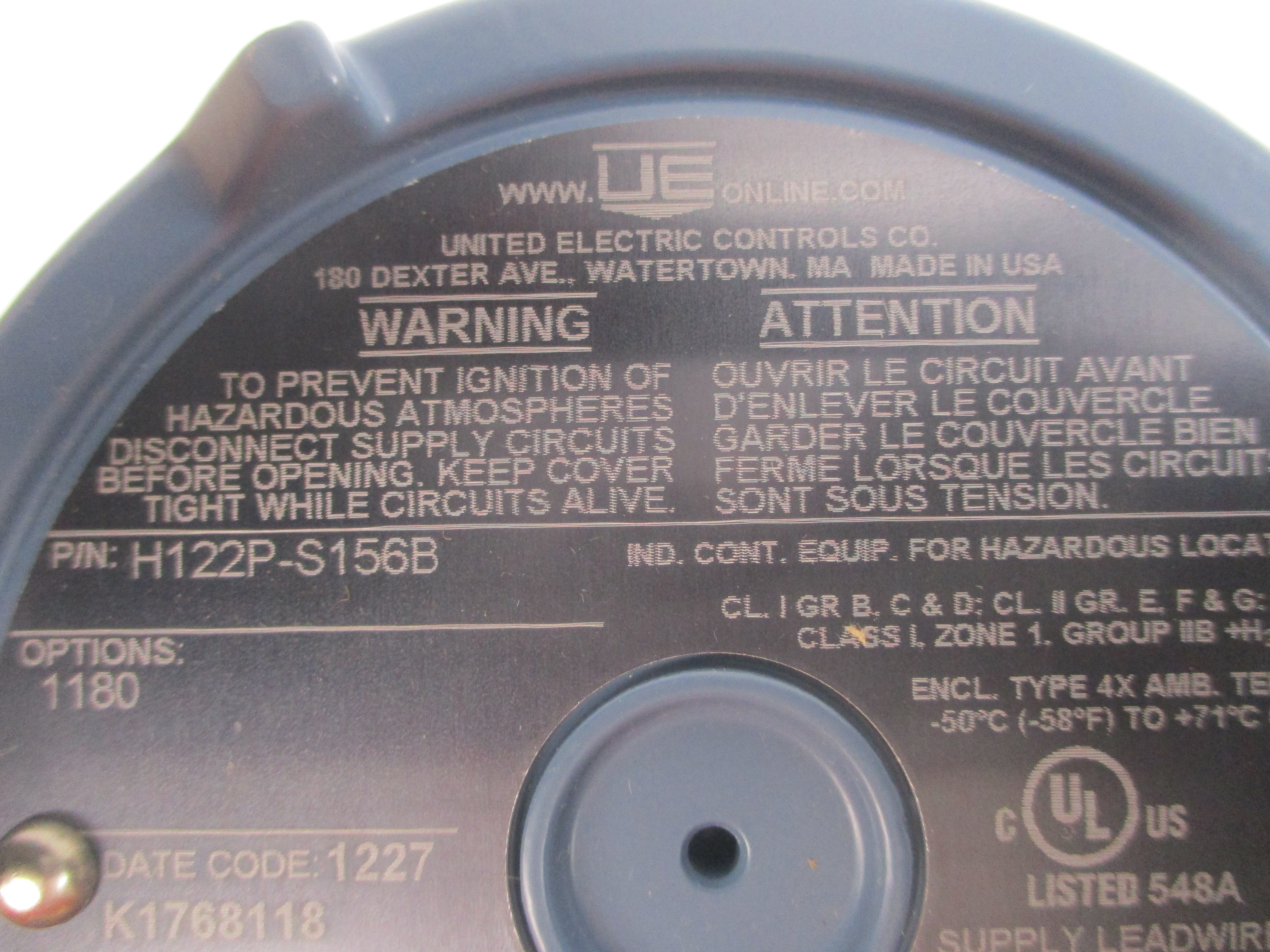UNITED ELECTRIC H122P-S156B 250VAC 11A 0-100PSI NSMP