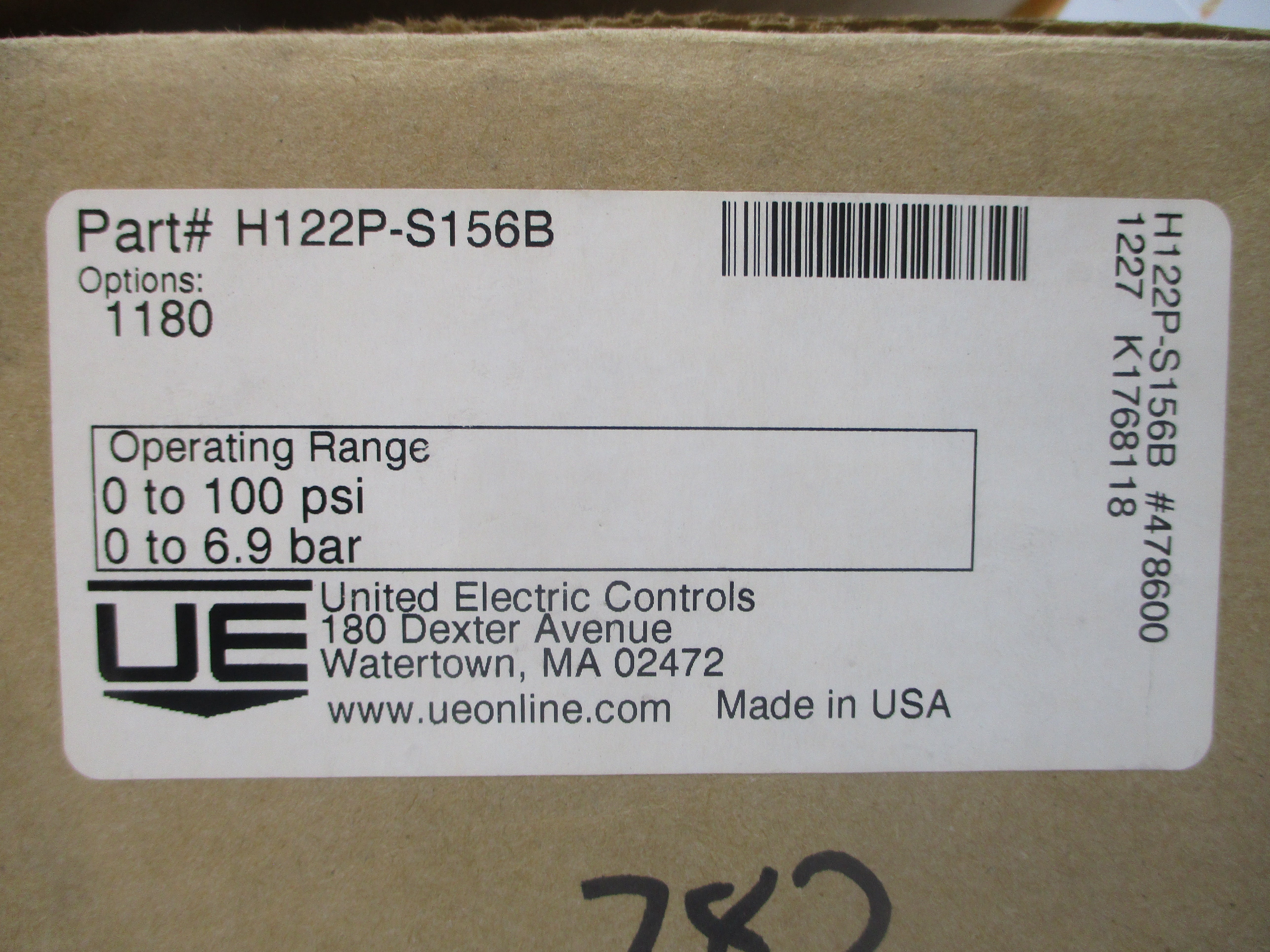 UNITED ELECTRIC H122P-S156B 250VAC 11A 0-100PSI NSMP