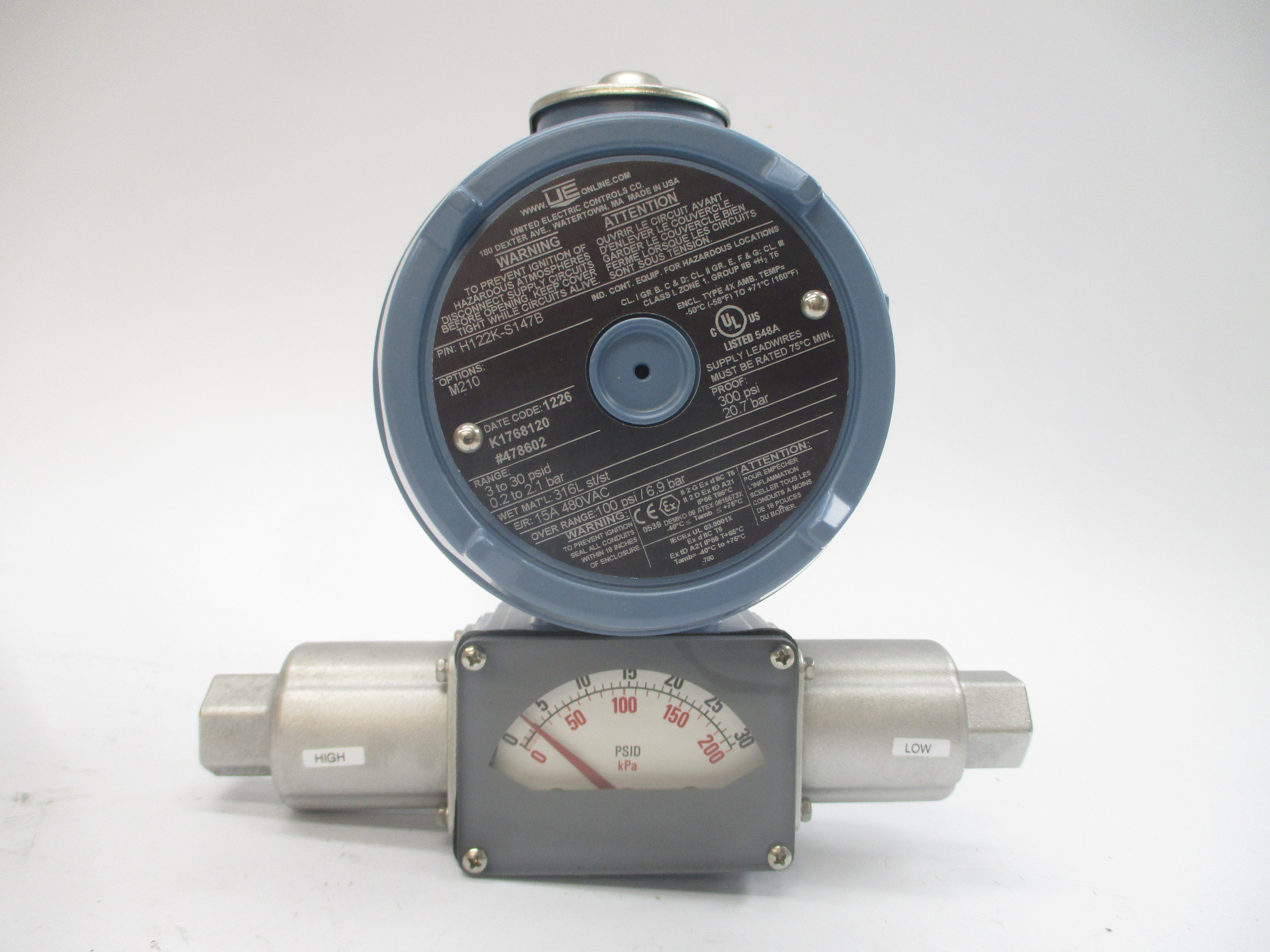 UNITED ELECTRIC H122K-S147B 480VAC 15A 3-30PSI NSMP
