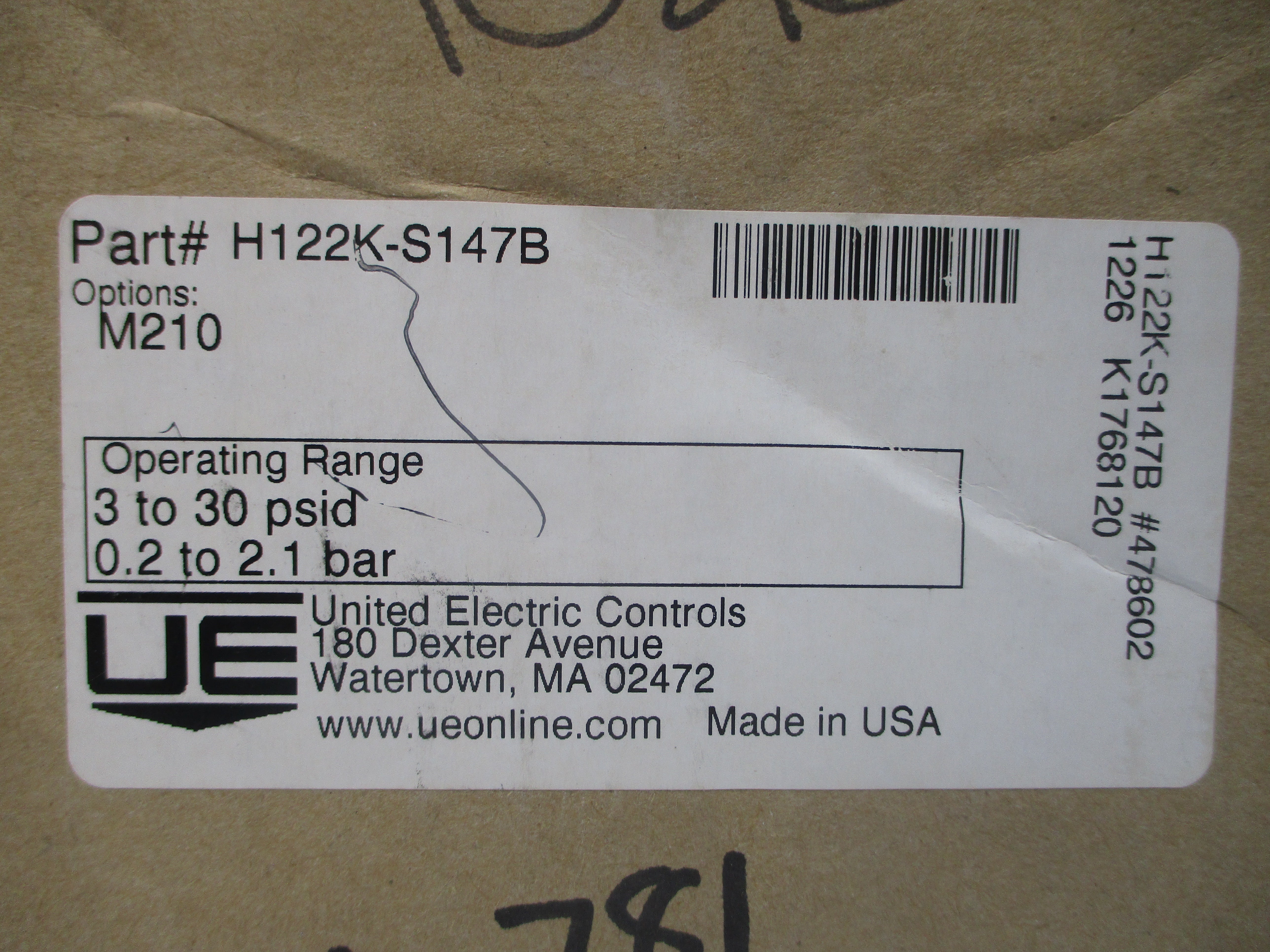 UNITED ELECTRIC H122K-S147B 480VAC 15A 3-30PSI NSMP