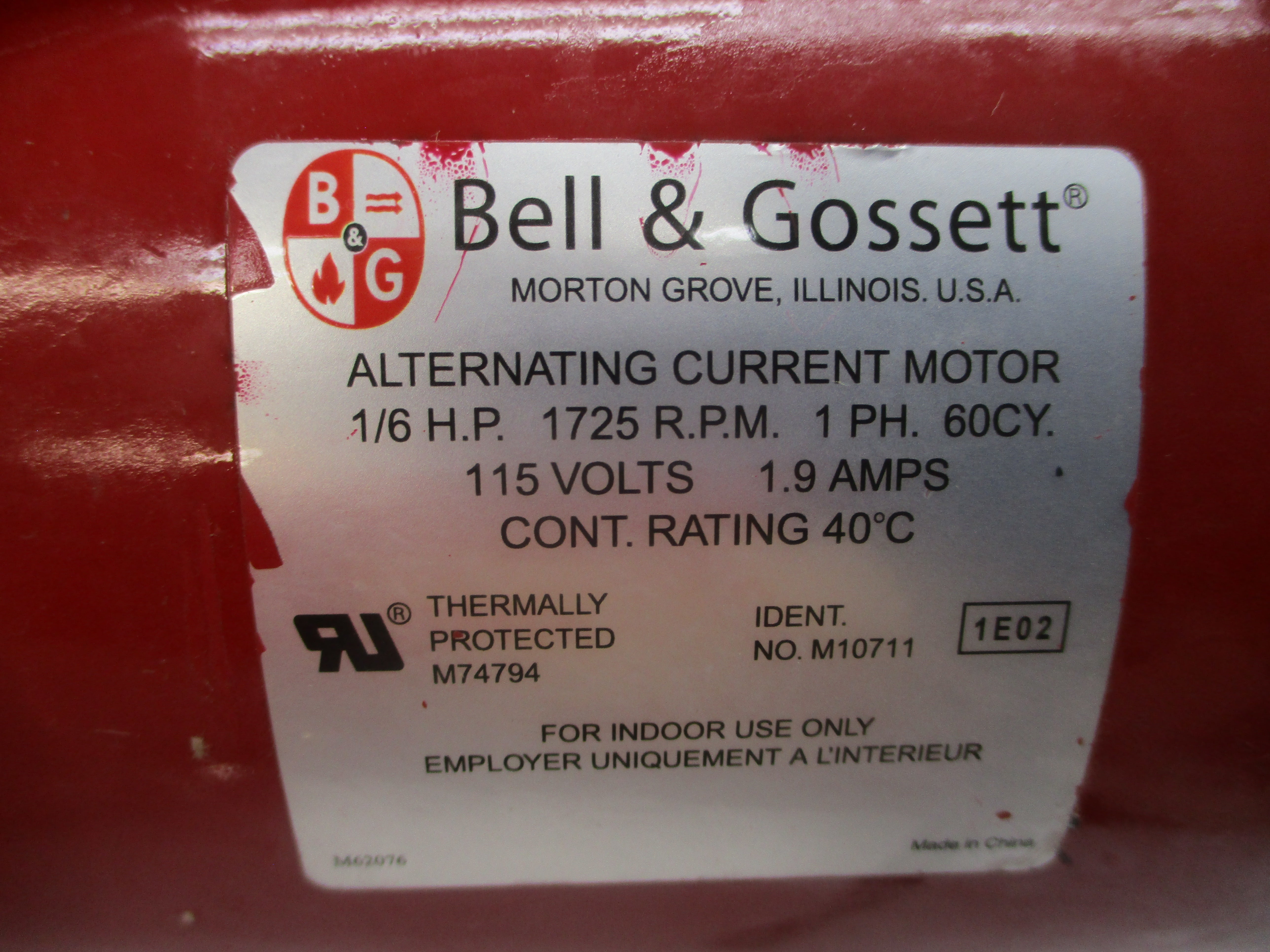 BELL & GOSSETT L02 102214 115V 1.9A 2" NSMP