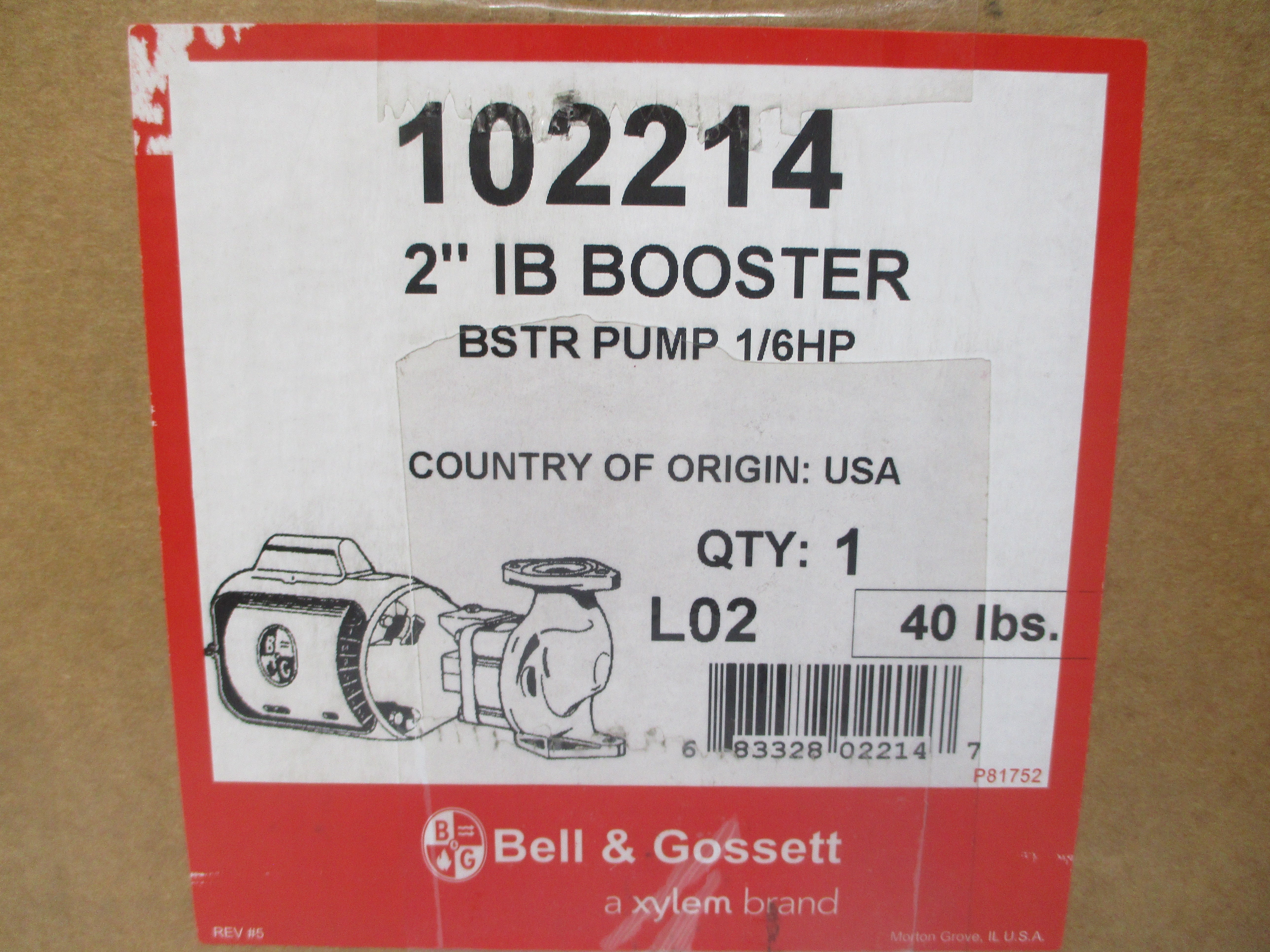 BELL & GOSSETT L02 102214 115V 1.9A 2" NSMP