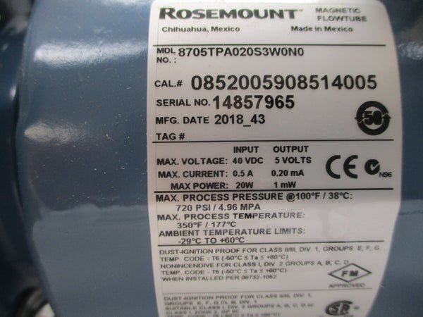 ROSEMOUNT 8705TPA020S3W0N0 40VDC 0.5A 720PSI NSMP