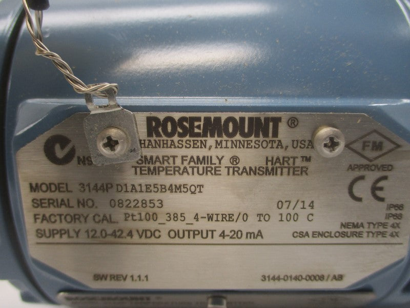 ROSEMOUNT 3144PD1A1E5B4M5QT 12.0-42.4VDC REV. 1.1.1 NSMP