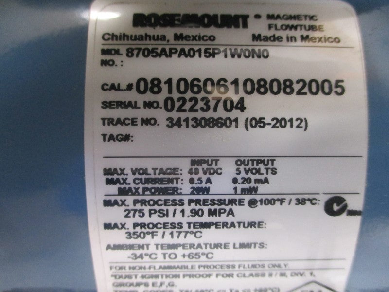 ROSEMOUNT 8705APA015P1W0N0 40VDC 0.5A 275PSI NSMP