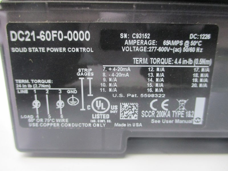 WATLOW DC21-60F0-0000 277-600VAC 65A NSNP