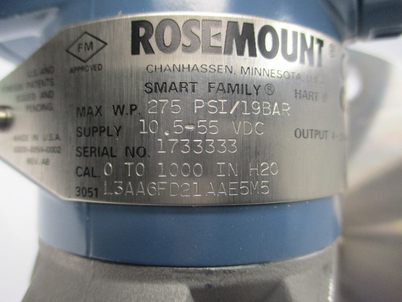 ROSEMOUNT 3051L3AA6FD21AAE5M5 10.5-55VDC 275PSI UNMP