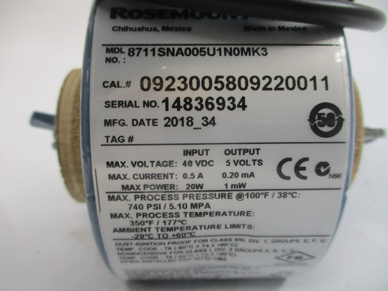 ROSEMOUNT 8711SNA005U1N0MK3 40VDC 0.5A 740PSI NSMP