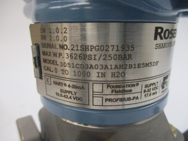 ROSEMOUNT 3051CD3A03A1AH2B1E5M5DF 10.5-42.4VDC 3626PSI NSMP