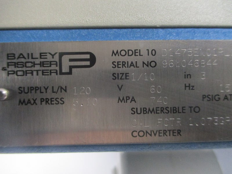 BAILEY RSCHER & PORTER 10D1475EN01PL29KD11CAC1 120V 740PSI 3" NSNP