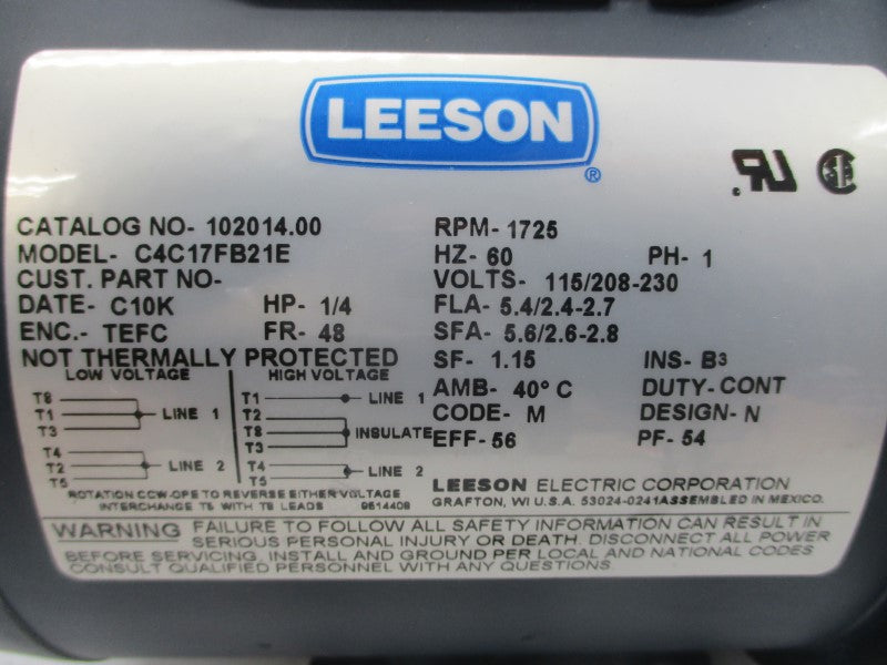 LEESON 102014.00 C4C17FB21E 115/208-230V 5.4/2.4-2.7A NSMP