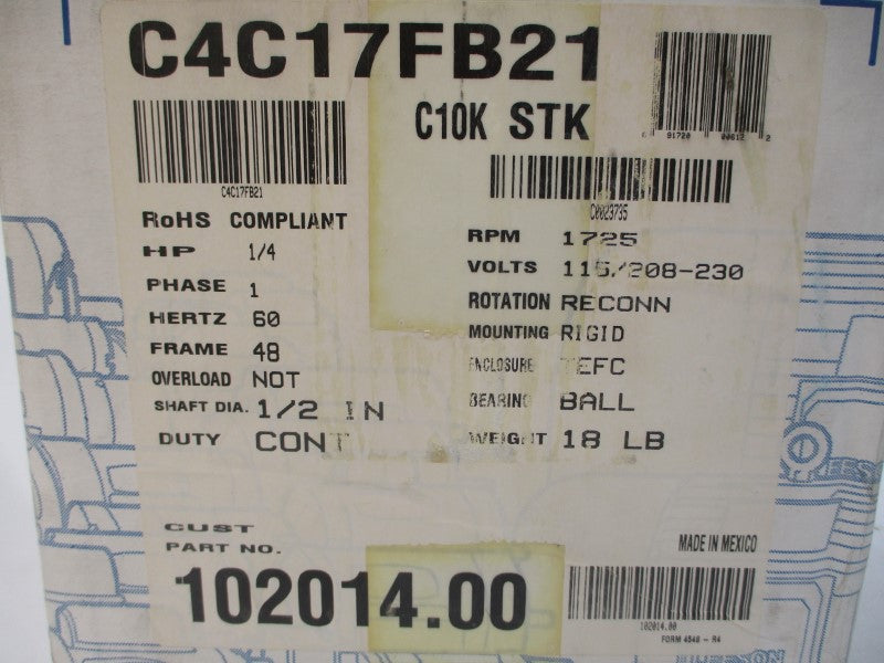 LEESON 102014.00 C4C17FB21E 115/208-230V 5.4/2.4-2.7A NSMP