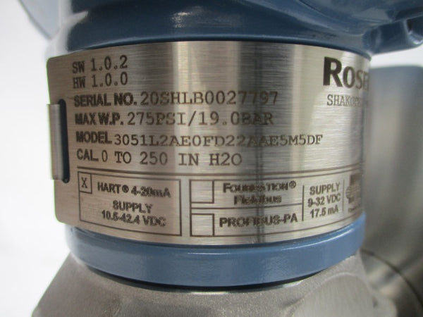 ROSEMOUNT 3051L2AE0FD22AAE5M5DF 10.5-42.4VDC 275PSI NSMP