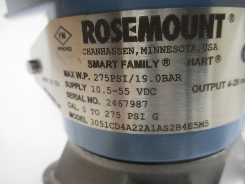 ROSEMOUNT 3051CD4A22A1AS2B4E5M5 10.5-55VDC 275PSI NSMP