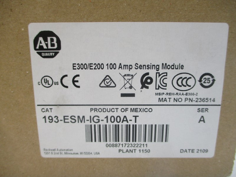 ALLEN BRADLEY 193-ESM-IG-100A-T SER. A 600VAC 10-100A (BR/WH) NSMP