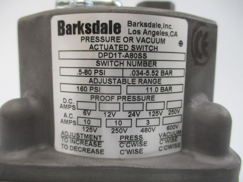 BARKSDALE DPD1T-A80SS 600VAC 10A .5-80PSI NSMP