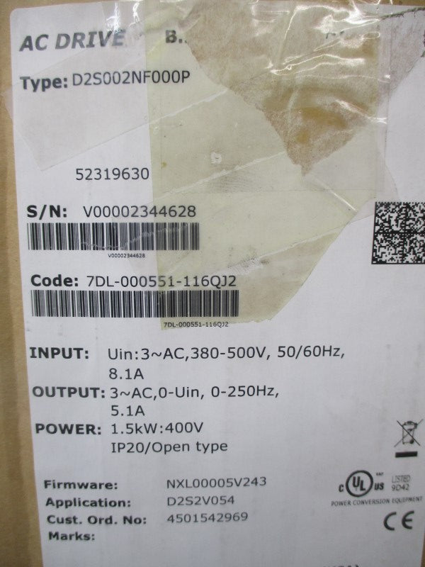 KONE CRANES D2S002NF1000 380-500VAC 8.1A NSMP