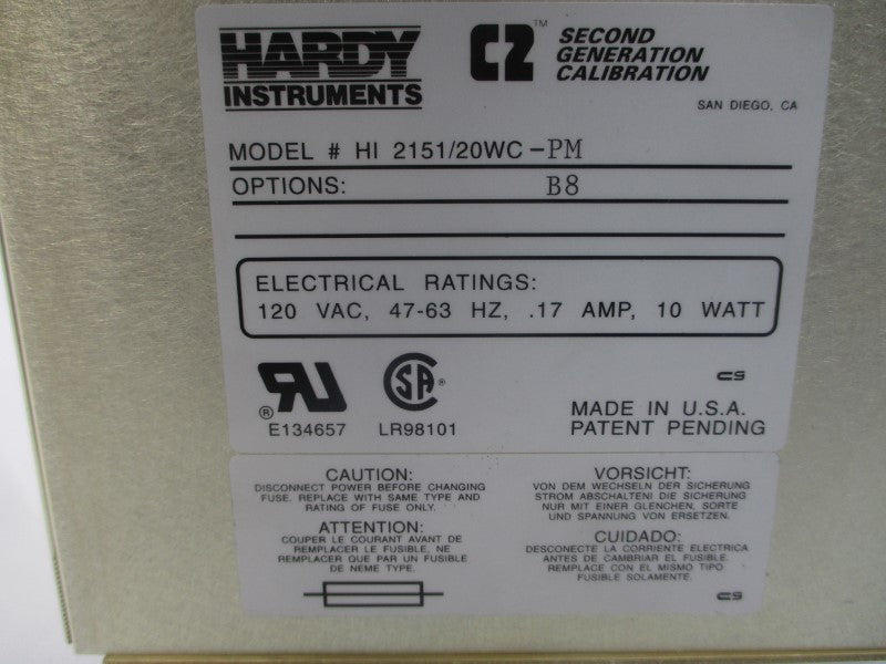 HARDY INSTRUMENTS HI2151/20WC-PM-B8 120VAC .17A NSNP