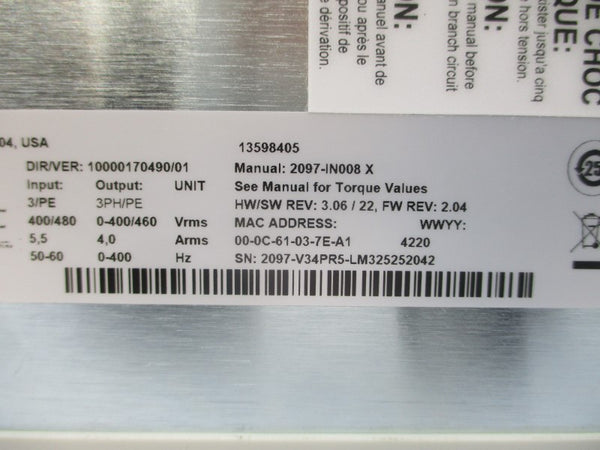 ALLEN BRADLEY 2097-V34PR5-LM SER. A 400/480VAC 4.0A REV. 3.06/22 NSMP