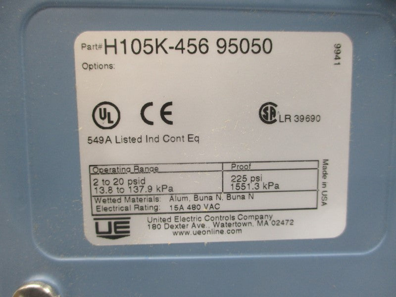 UNITED ELECTRIC CONTROLS H105K-45695050 480VAC 15A 2-20PSI NSMP