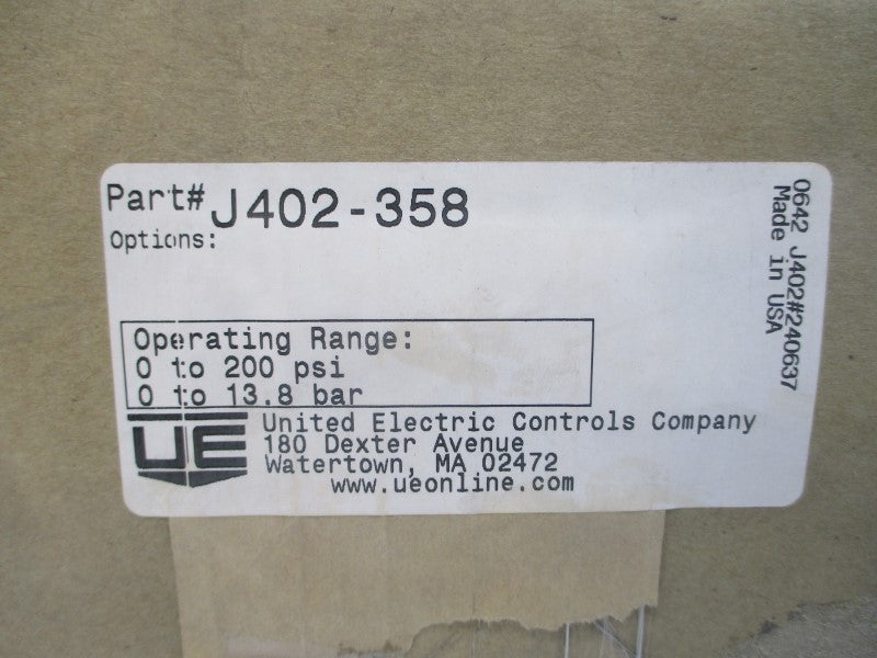 UNITED ELECTRIC CONTROLS J402-358 480VAC 15A 0-200PSI NSMP