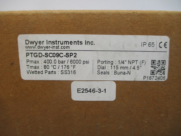 DWYER INSTRUMENTS PTGD-SC09C-SP2 30V 0.3A 400.0/6000PSI 1/4" NSMP