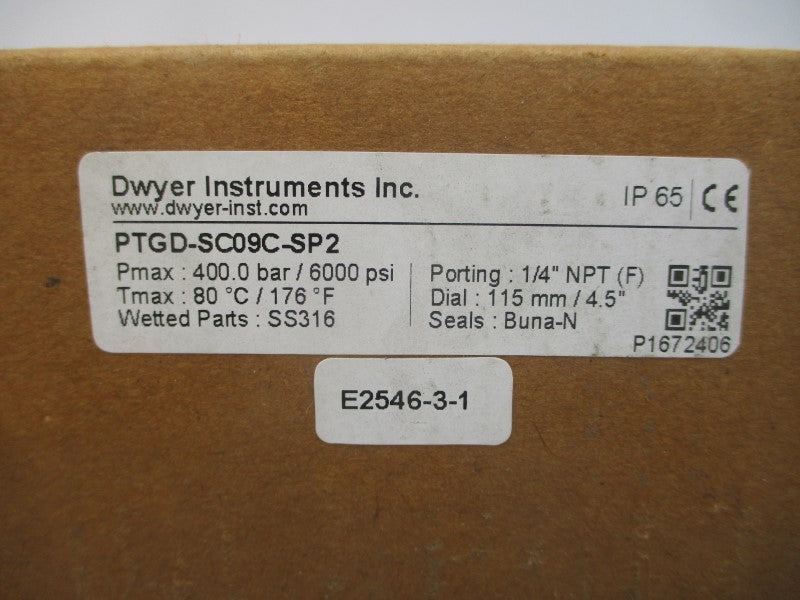DWYER INSTRUMENTS PTGD-SC09C-SP2 30V 0.3A 400.0/6000PSI 1/4" NSMP