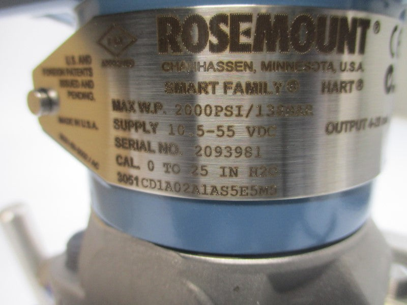 ROSEMOUNT 3051CD1A02A1AS5E5M5 10.5-55VDC 2000PSI NSMP